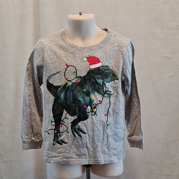 Unisex Carter's Children's Gray Dinosaur Christmas T-Shirt, good used condition - Picture 1 of 4